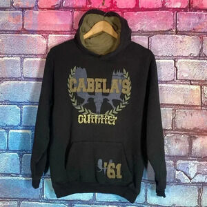 Cabela’s Outfitter Kids Large Hoodie Pullover Black Graphic Sweatshirt Sweater